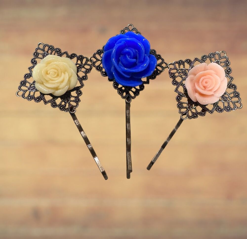 Three Resin Flower Hair Pin Barrettes #22088 - Picture 7 of 8
